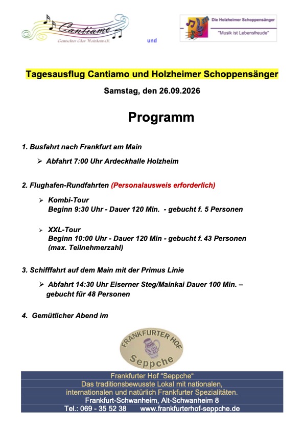 Tagesausflug Cantiamo zusammen mit den Holzheimer Schoppensängern